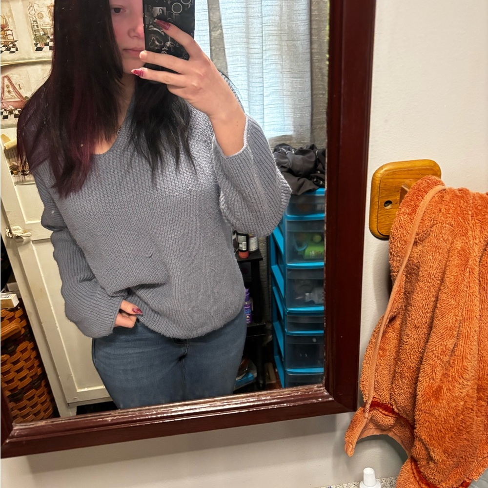 Baby blue Sweater with Soft Knit and Ribbed Details